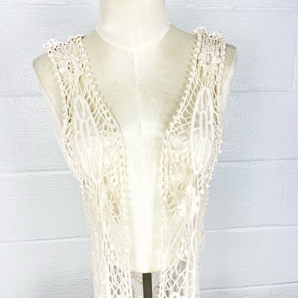 Crochet lace vest maxi length Boho festival hippie size Small